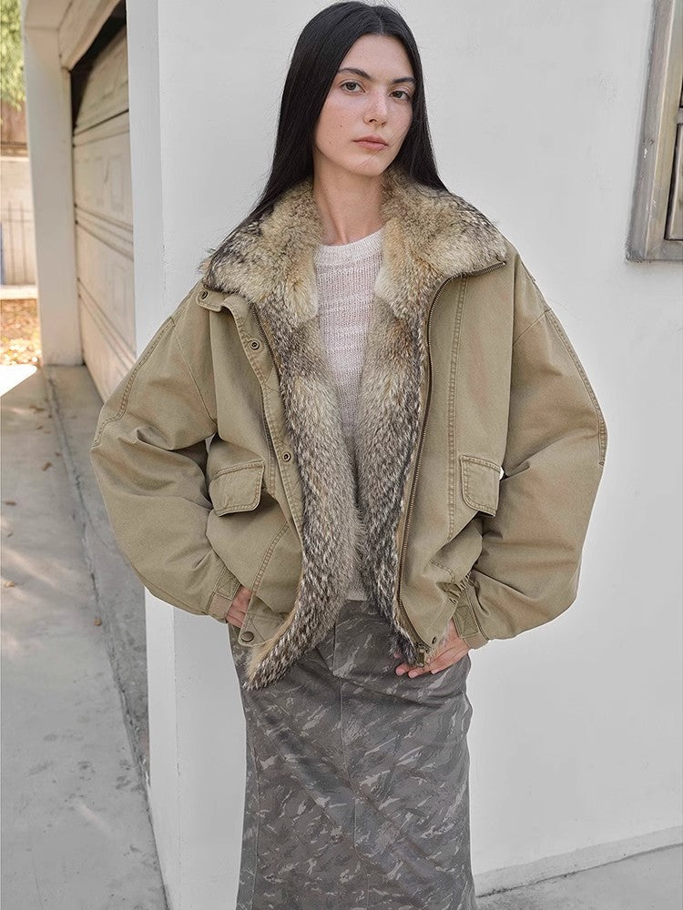 Street Fox Fur Collar 90 Goose Down Design Fashion Denim Jacket