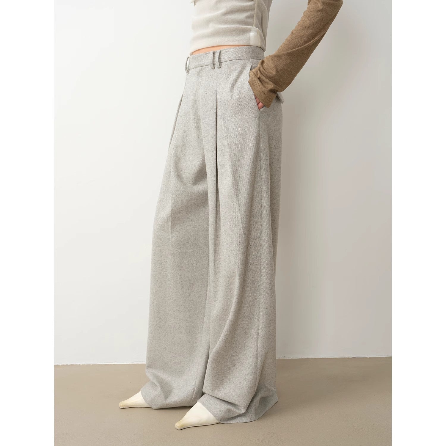 Double-Pleated Straight Draped Wide-Leg Casual Trousers
