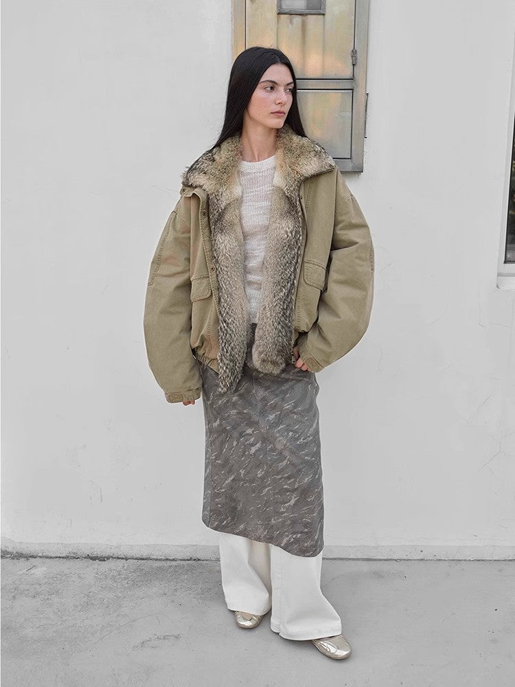 Street Fox Fur Collar 90 Goose Down Design Fashion Denim Jacket