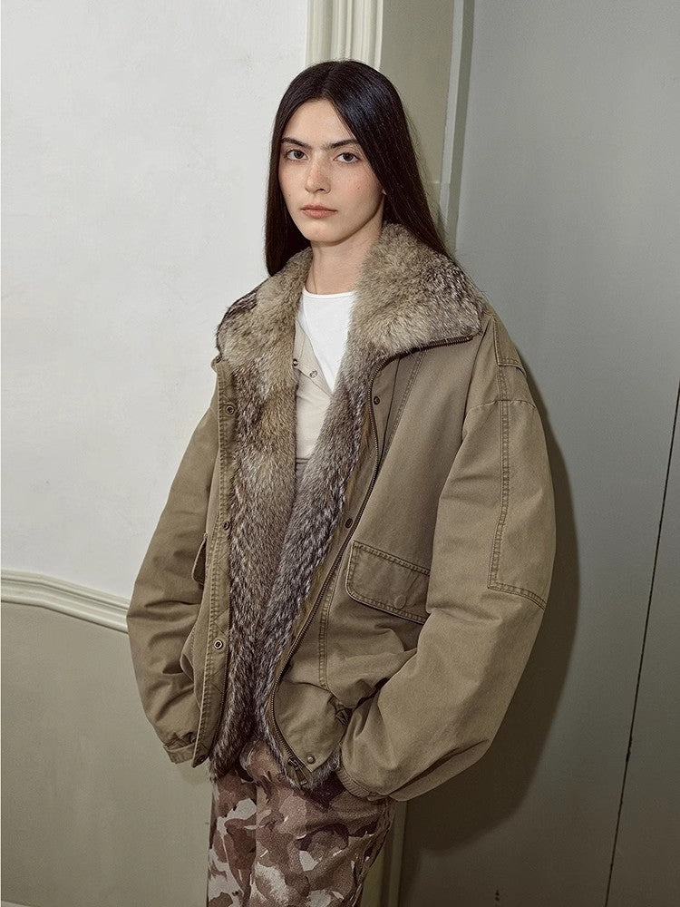 Street Fox Fur Collar 90 Goose Down Design Fashion Denim Jacket