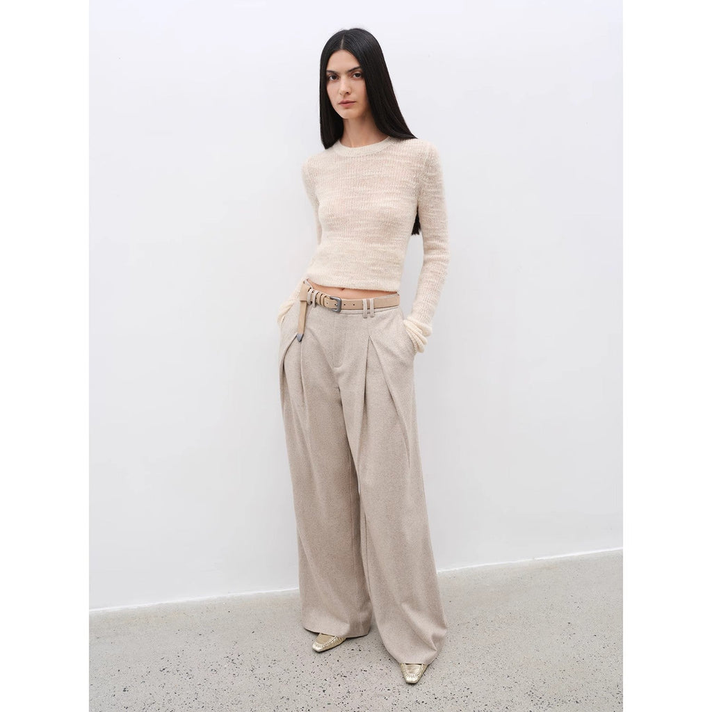 Double-Pleated Straight Draped Wide-Leg Casual Trousers