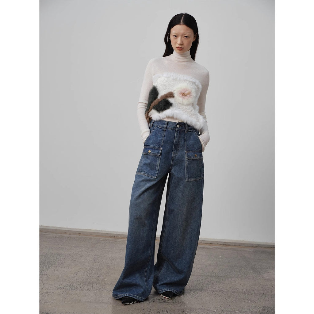 Washed Vintage Blue Straight-Leg Jeans