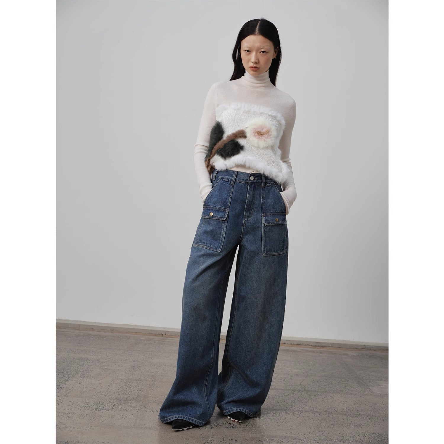 Washed Vintage Blue Straight-Leg Jeans