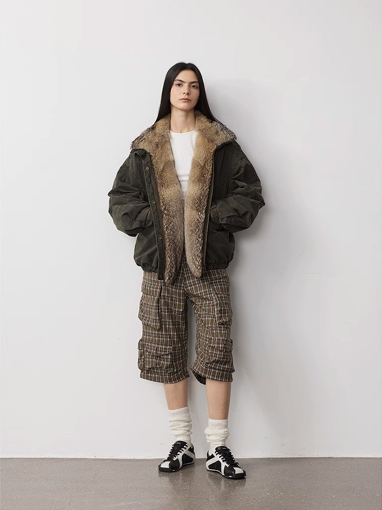 Street Fox Fur Collar 90 Goose Down Design Fashion Denim Jacket