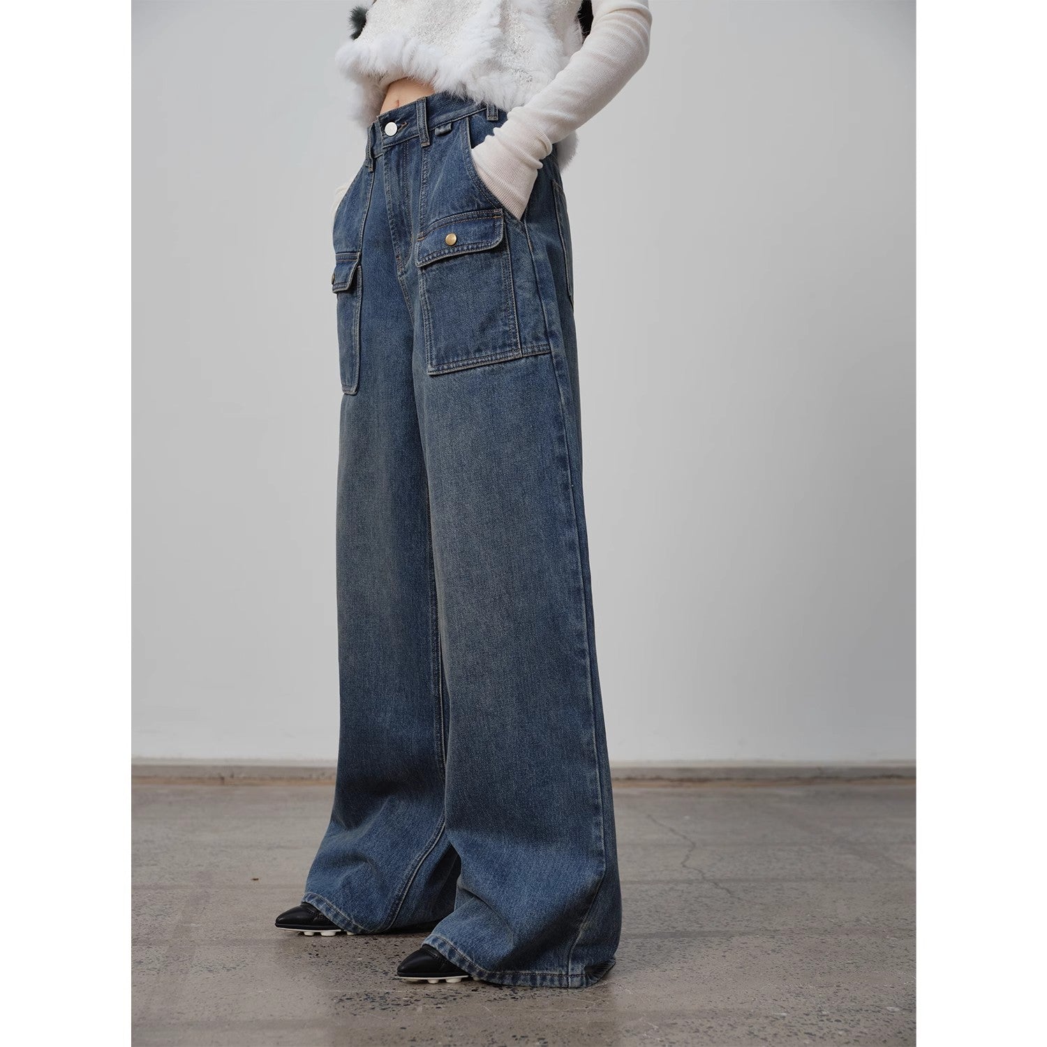 Washed Vintage Blue Straight-Leg Jeans