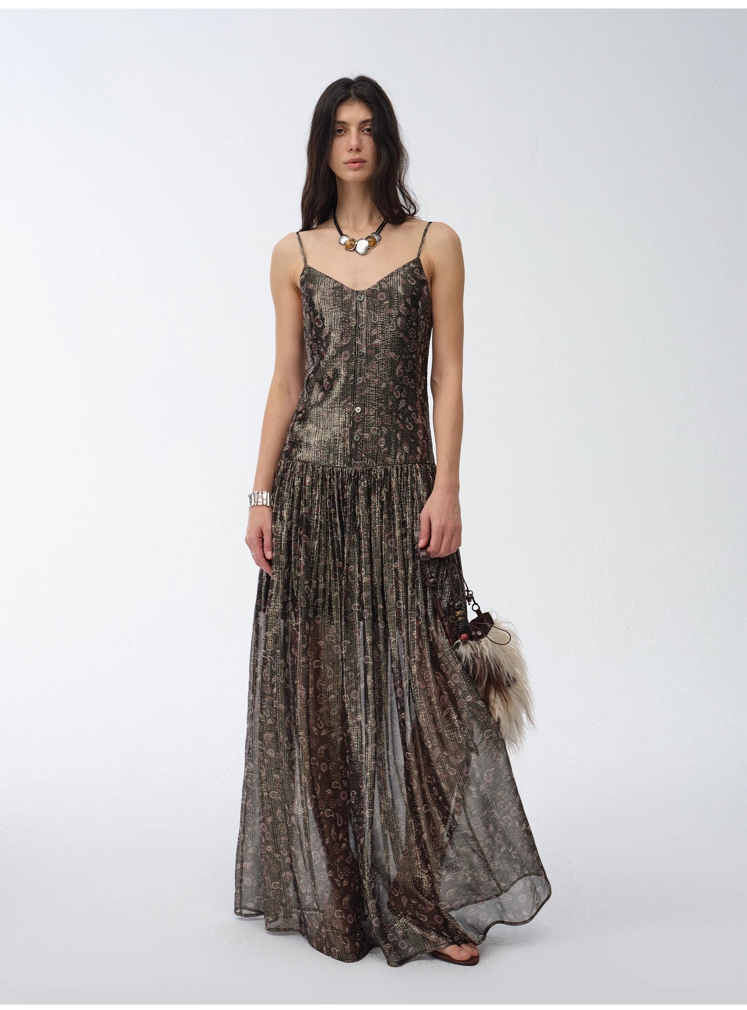 Retro Paisley Print Silk Dress
