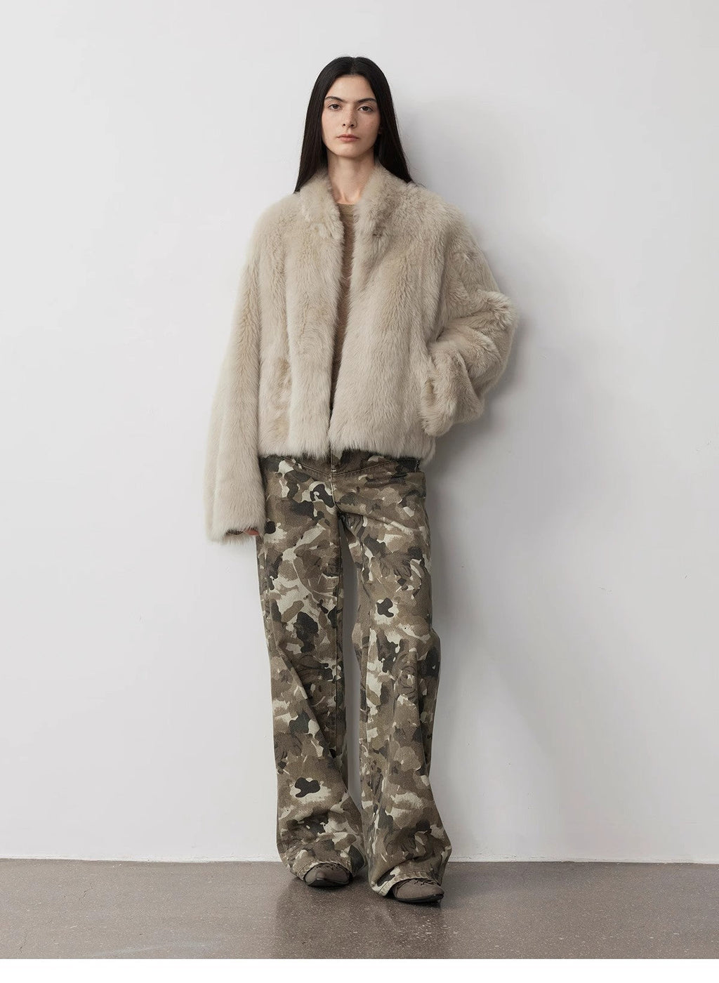 Camouflage Print Washed Loose Straight-Leg Denim Jean