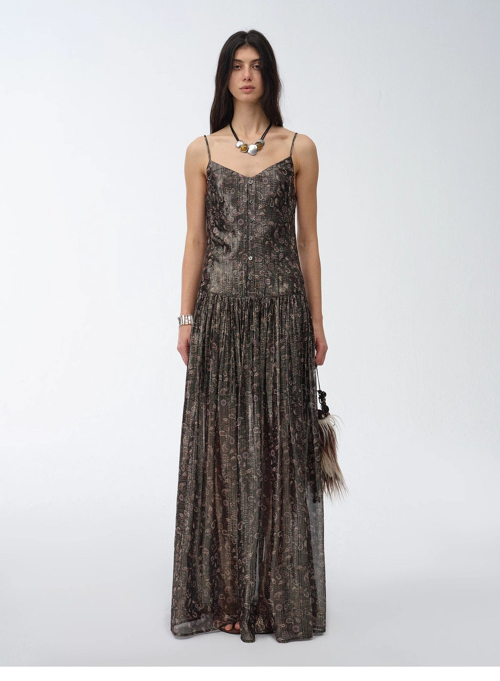 Retro Paisley Print Silk Dress