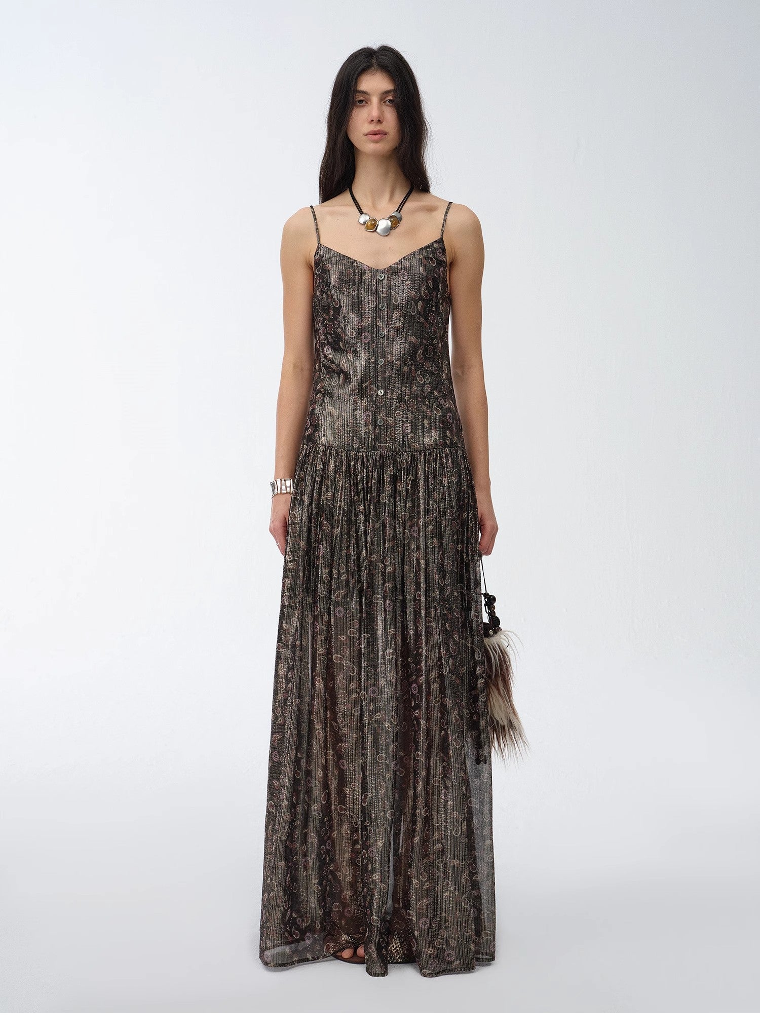 Retro Paisley Print Silk Dress