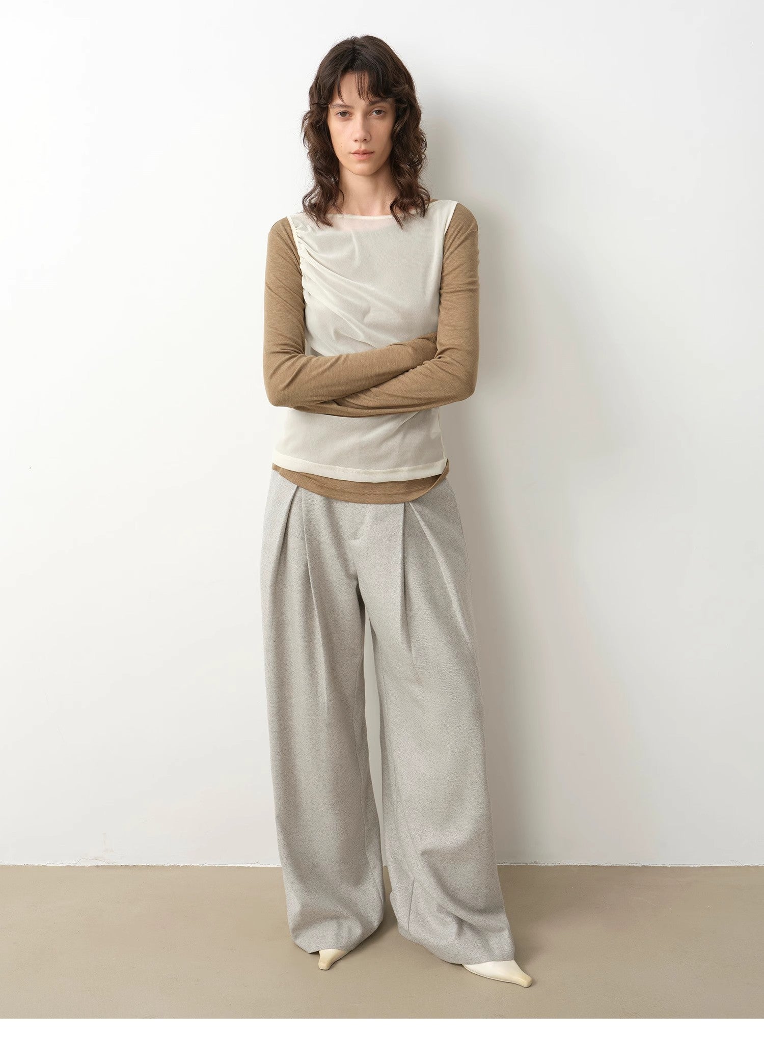 Double-Pleated Straight Draped Wide-Leg Casual Trousers