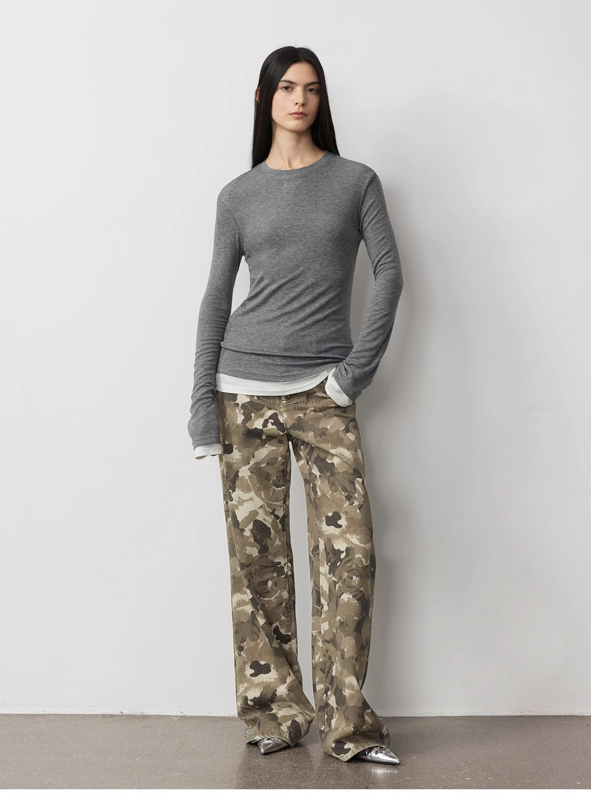 Camouflage Print Washed Loose Straight-Leg Denim Jean