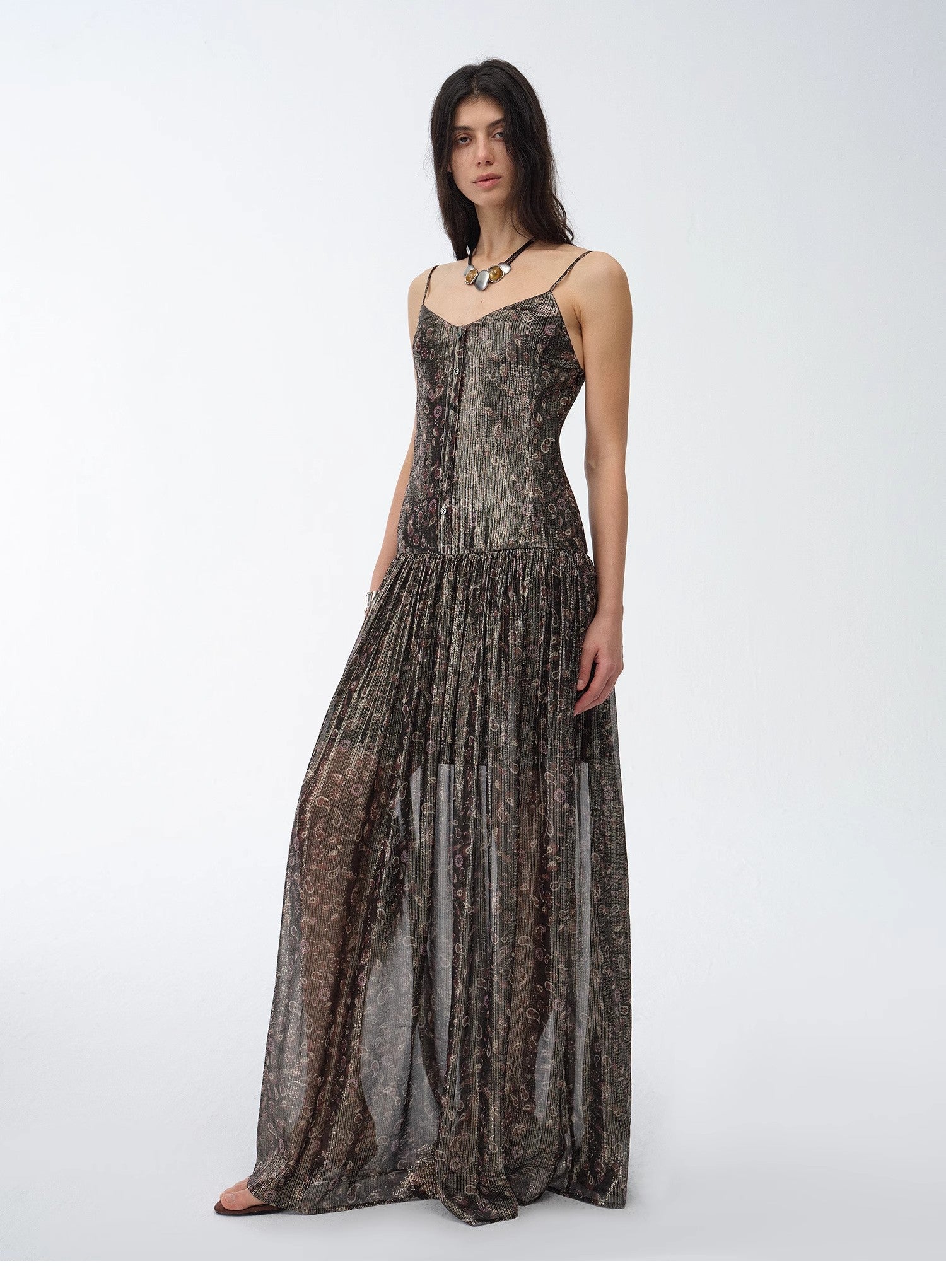 Retro Paisley Print Silk Dress