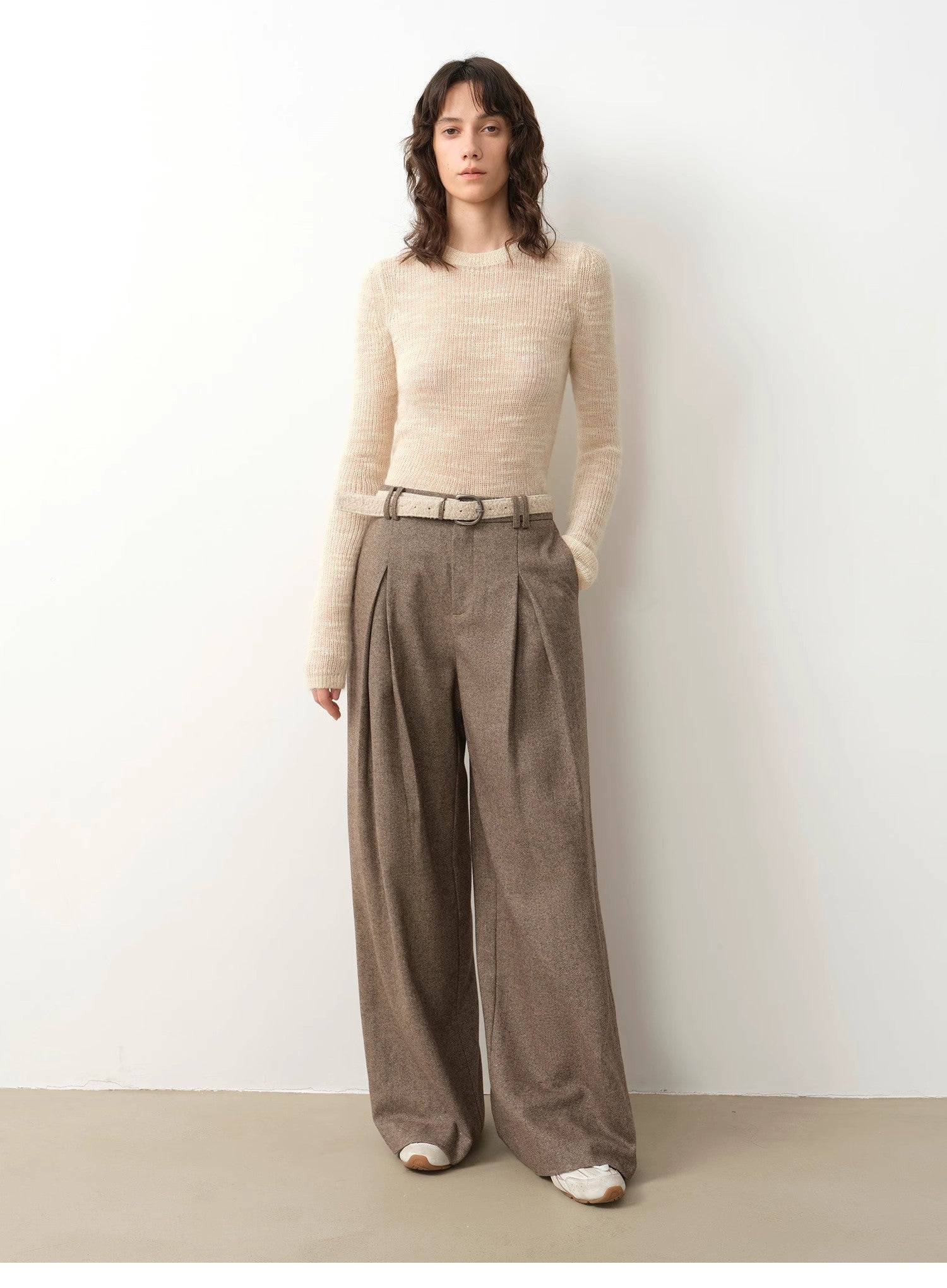 Double-Pleated Straight Draped Wide-Leg Casual Trousers