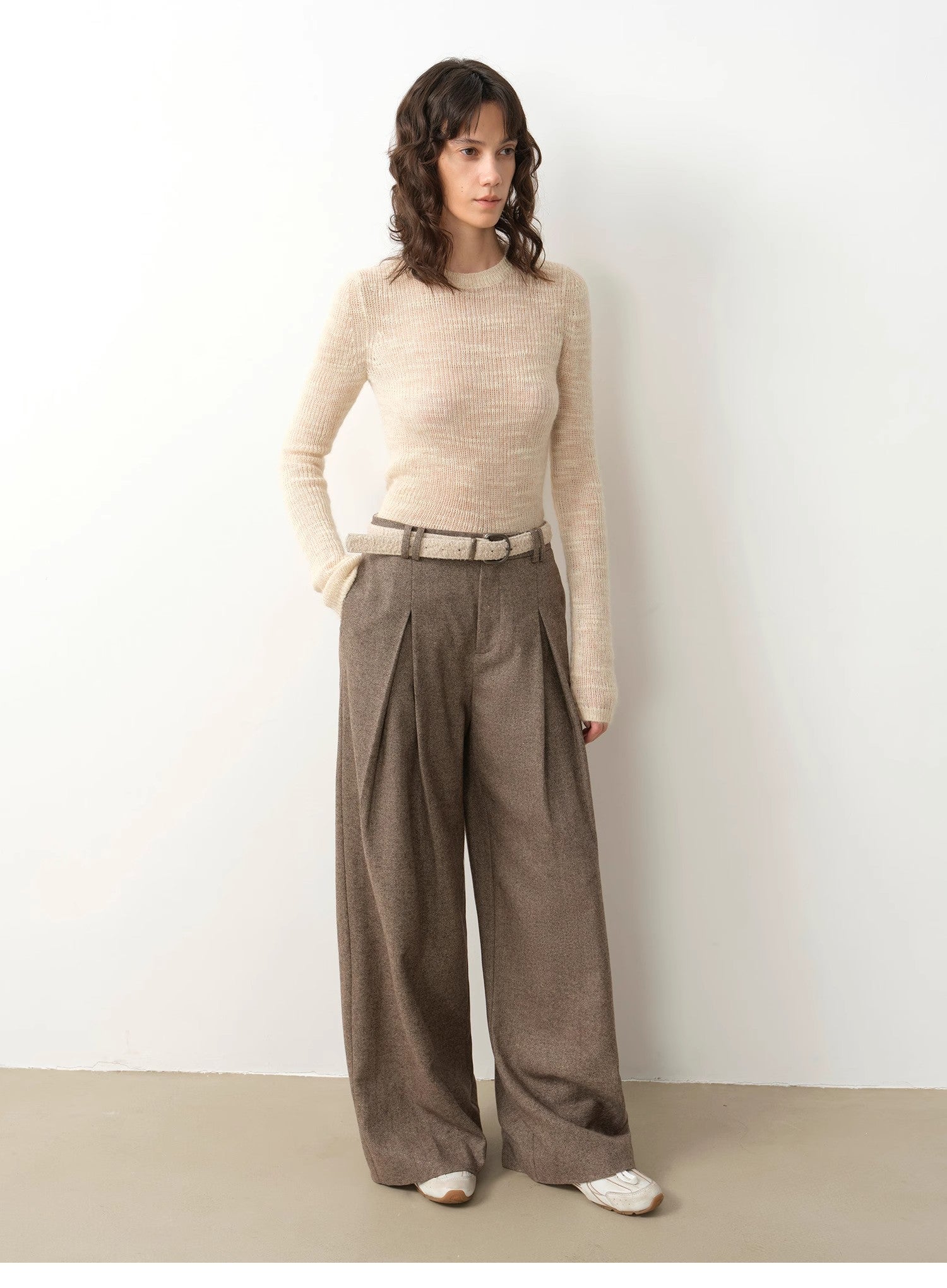 Double-Pleated Straight Draped Wide-Leg Casual Trousers