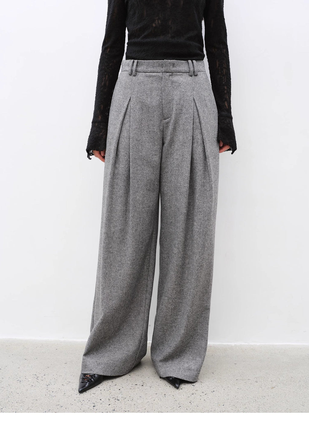 Double-Pleated Straight Draped Wide-Leg Casual Trousers