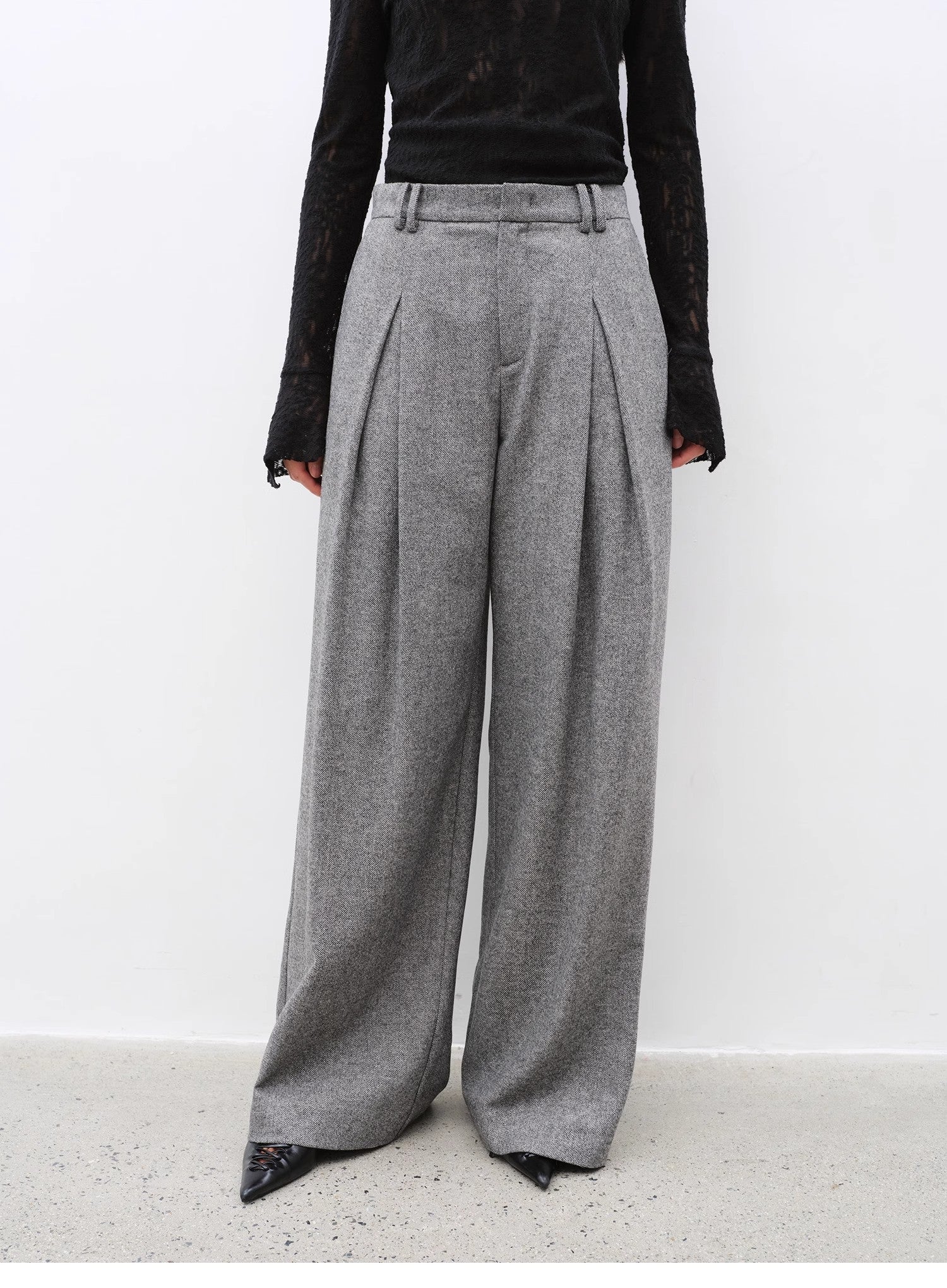 Double-Pleated Straight Draped Wide-Leg Casual Trousers