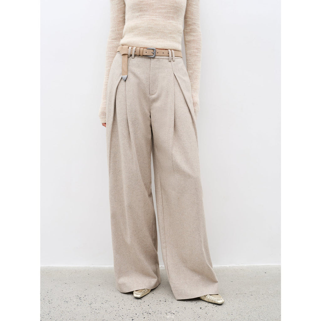 Double-Pleated Straight Draped Wide-Leg Casual Trousers
