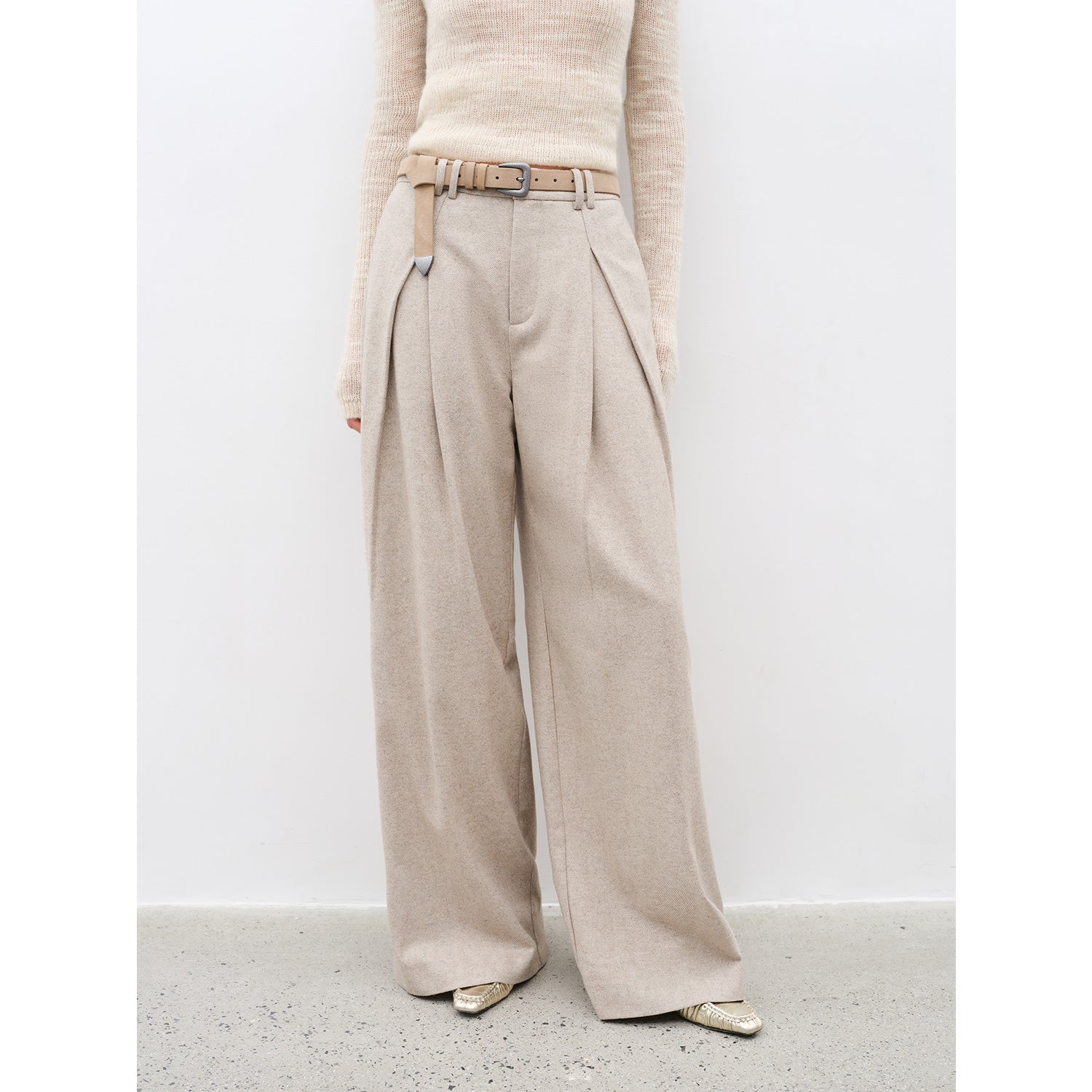 Double-Pleated Straight Draped Wide-Leg Casual Trousers