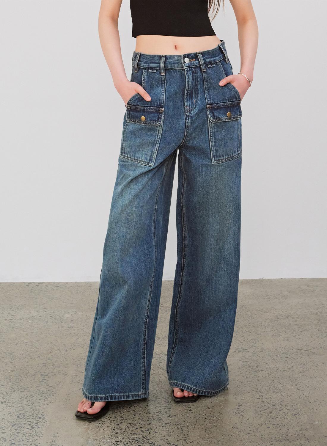 Washed Vintage Blue Straight-Leg Jeans