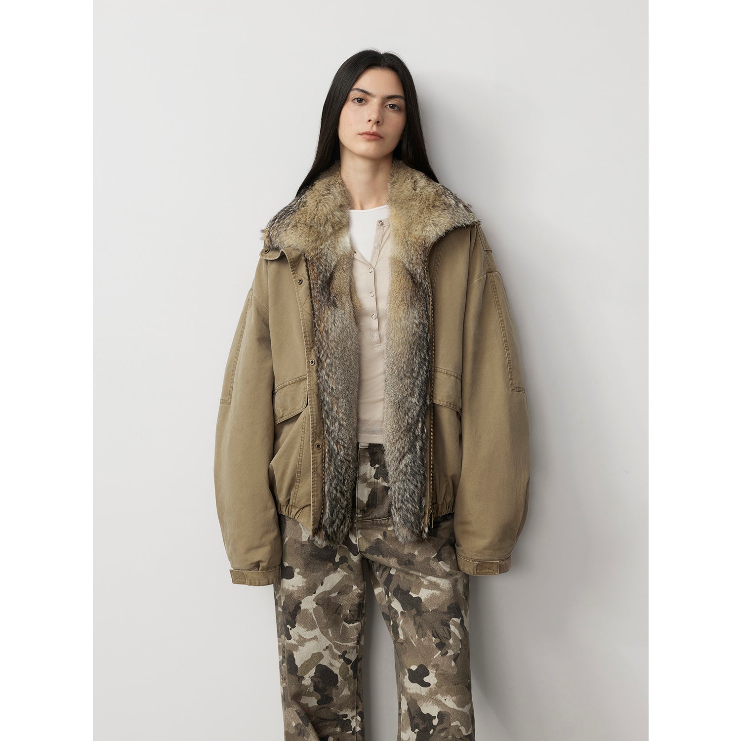 Street Fox Fur Collar 90 Goose Down Design Fashion Denim Jacket