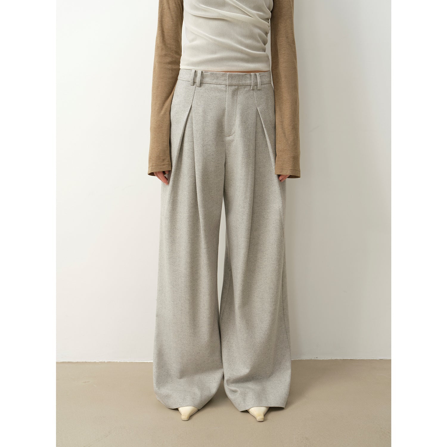 Double-Pleated Straight Draped Wide-Leg Casual Trousers