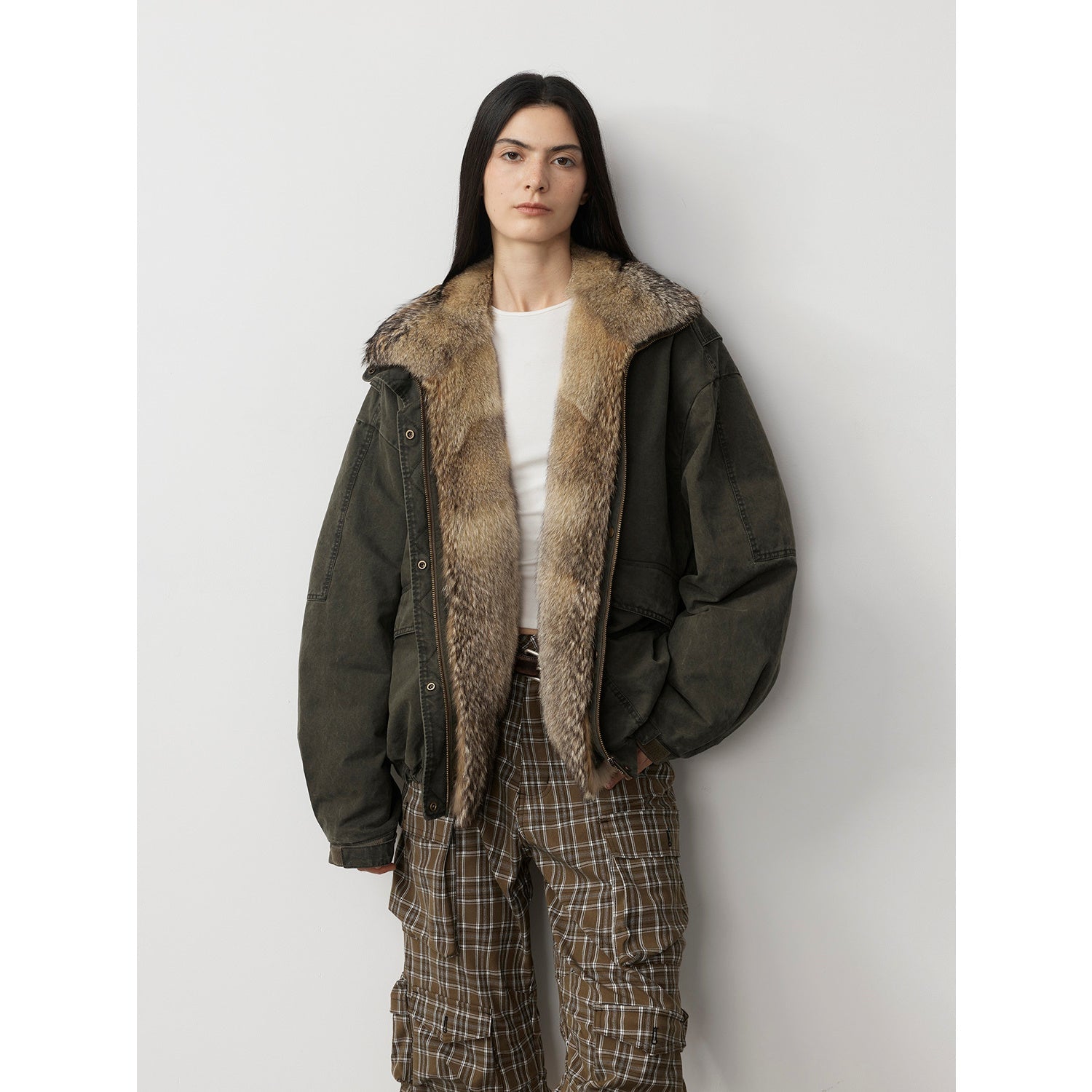 Street Fox Fur Collar 90 Goose Down Design Fashion Denim Jacket