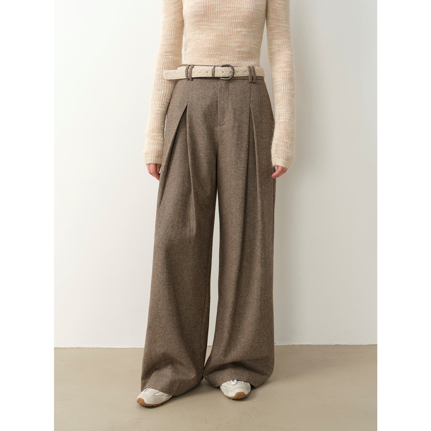 Double-Pleated Straight Draped Wide-Leg Casual Trousers