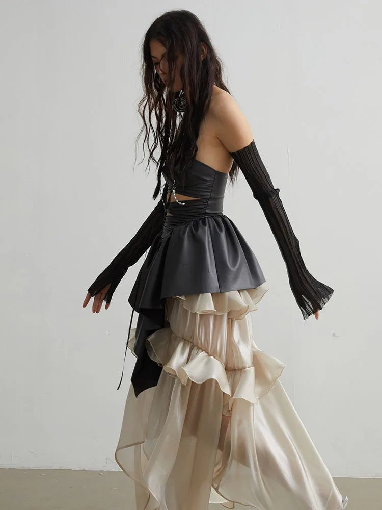 Naustia Ruffled Tube Top Shirt