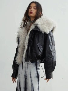 Nursey Vegan Leather Fuzz Jacket